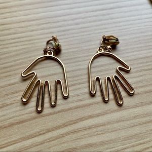 Gold Abstract Hand Clip On Earrings